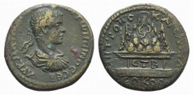 Elagabalus (218-222). Cappadocia, Caesarea. Æ (27mm, 11.36g, 12h), year 2 (218/9). Laureate, draped and cuirassed bust r. R/ Mt. Argaeus set upon alta...