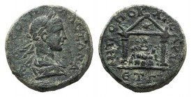 Severus Alexander (222-235). Cappadocia, Caesarea. Æ (26mm, 14.58g, 12h), year 3 (223/4). Laureate and draped bust r., seen from behind. R/ Distyle te...