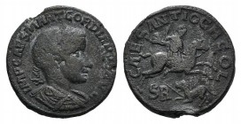 Gordian III (238-244). Pisidia, Antioch. Æ (31mm, 24.98g, 7h). Laureate, draped and cuirassed bust r. R/ Emperor on horseback charging r., hurling spe...