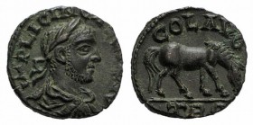 Valerian I (253-260). Troas, Alexandria. Æ (17mm, 3.85g, 12h). Laureate and draped bust r., seen from behind. R/ Horse grazing r. Bellinger A436; SNG ...
