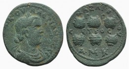 Valerian I (253-260). Cilicia, Anazarbus. Æ Hexassarion (28mm, 17.88g, 12h). Year 272 (253/4). Laureate, draped and cuirassed bust r. R/ Six agonistic...