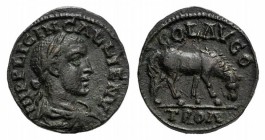 Gallienus (253-268). Troas, Alexandria. Æ (21mm, 5.29g, 12h). Laureate, draped and cuirassed bust r. R/ Horse grazing r. Bellinger A451; SNG Copenhage...
