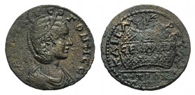 Salonina (Augusta, 254-268). Ionia, Metropolis. Æ (26mm, 7.43g, 12h). Draped bust r., wearing stephane. R/ Prize crown containing two palm fronds and ...