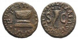 Augustus (27 BC-AD 14). Æ Quadrans (14mm, 3.26g, 1h). Rome. Lamia, Silius, and Annius, moneyers, 9 BC. Cornucopia flanked by S-C. R/ Garlanded altar. ...