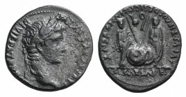 Augustus (27 BC-AD 14). AR Denarius (17mm, 3.56g, 9h). Lugdunum, 2 BC-AD 4. Laureate head r. R/ Caius and Lucius Caesars standing facing, holding shie...