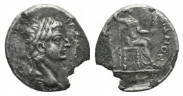 Tiberius (14-37). Plated Denarius (17mm, 2.46g, 12h). “Tribute Penny” type, Lugdunum, 36-7. Laureate head r. R/ Livia (as Pax) seated r., holding scep...