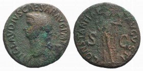 Claudius (41-54). Æ As (26mm, 10.51g, 6h). Rome, 50-4. Bare head l. R/ Constantia standing l., holding sceptre and raising hand to head. RIC I 111. VF...