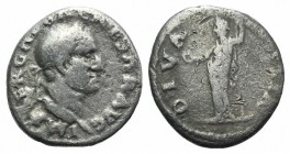 Galba (68-69). AR Denarius (17mm, 3.06g, 6h). Rome, c. July 68-January 69. Laureate head r. R/ Livia standing l., holding patera and sceptre. RIC I 18...
