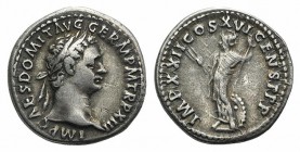 Domitian (81-96). AR Denarius (19mm, 3.53g, 6h). Rome, 91-2. Laureate head r. R/ Minerva standing l. with thunderbolt and spear, shield at her l. side...
