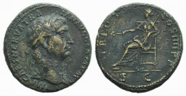 Trajan (98-117). Æ Sestertius (34mm, 26.58g, 6h). Rome, 101-2. Laureate head r. R/ Concordia seated l. on throne, holding branch and sceptre. RIC II 4...