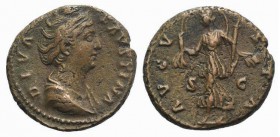 Diva Faustina Senior (died AD 140/1). Æ Dupondius (26mm, 9.91g, 6h). Rome, c. 146/7-161. Draped bust r. R/ Aeternitas or Diana advancing l., holding t...