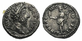 Marcus Aurelius (161-180). AR Denarius (18mm, 3.26g, 12h). Rome, 168-9. Laureate head r. R/ Liberalitas standing l., holding abacus and cornucopiae. R...