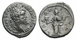 Septimius Severus (193-211). AR Denarius (17mm, 3.07g, 6h). Emesa, 194-5. Laureate head r. R/ Liberalitas standing l., holding abacus and cornucopia. ...