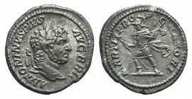 Caracalla (198-217). AR Denarius (18mm, 2.55g, 12h). Rome, 212-3. Laureate head r. R/ Mars advancing l., holding spear and trophy. RIC IV 223; RSC 150...