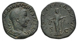 Gordian III (238-244). Æ Sestertius (29m, 15.53g, 12h). Rome, AD 241. Laureate, draped and cuirassed bust r. R/ Laetitia standing facing, head l., hol...