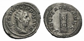 Philip I (244-249). AR Antoninianus (24mm, 4.17g, 12h). Commemorating the 1000th anniversary of Rome. Rome, AD 249. Radiate, draped and cuirassed bust...