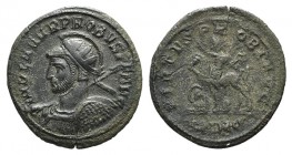 Probus (276-282). Antoninianus (24mm, 4.12g, 6h). Cyzicus, AD 280. Radiate, helmeted and cuirassed bust l., holding spear over shoulder and shield on ...