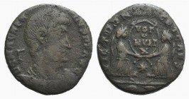 Magnentius (350-353). Æ Centenionalis (19mm, 4.25g, 6h). Rome, 350-1. Bare-headed, draped and cuirassed bust r.; Γ behind. R/ Two Victories standing f...