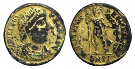 Valens (364-378). Fourrèe Solidus (20mm, 2.80g, 6h). Antioch, 366-7. Pearl-diademed, draped and cuirassed bust r. R/ Valens standing facing, head r., ...
