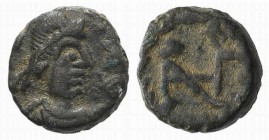 Zeno (474-491). Æ (7mm, 1.01g, 12h). Uncertain mint. Pearl-diademed and draped bust r. R/ Monogram within wreath. Cf. RIC X 961-3 (Constantinople). Gr...