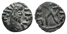 Barbarous Radiates, imitating Tetricus I or Victorinus, late 3rd century AD-5th century AD. Æ (11mm, 0.53g, 6h). Radiate head r. R/ Sol standing l., r...