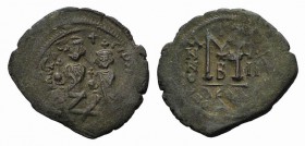 Heraclius with Heraclius Constantine (610-641). Æ 40 Nummi (35mm, 9.73g, 12h). Thessalonica, year 8 (617/8). Heraclius and Heraclius Constantine stand...