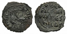 Theophilus (829-842). Æ 40 Nummi (30mm, 6.70g, 6h). Constantinople, 830/1-842. Crowned half-length figure facing, wearing loros, labarum holding globu...