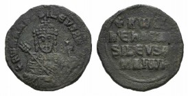 Constantine VII and Romanus I (913-959). Æ 40 Nummi (26mm, 7.77g, 6h). Constantinople, 931-944. Crowned facing half-length figure of Romanus, holding ...