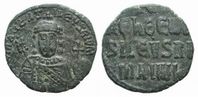 Constantine VII and Romanus I (913-959). Æ 40 Nummi (22mm, 3.81g, 6h). Constantinople, 931-944. Crowned facing half-length figure of Romanus, holding ...