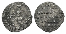 John I Zimisces (969-976). AR Miliaresion (23mm, 2.60g, 12h). Constantinople. Cross crosslet set on globus above two steps; in central medallion, crow...