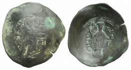 Manuel I (1143-1180). BI Aspron Trachy (30mm, 3.40g, 6h). Constantinople. Virgin enthroned facing, holding nimbate head of Christ. R/ Manuel standing ...