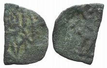 Manuel II Palaeologus (1391-1425). Æ Follaro (11mm, 0.30g). Constantinople. Standing figure of Christ within mandorla; two dots. R/ Standing figure of...