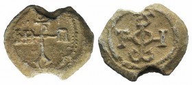 Byzantine Pb Seal, c. 7th-12th century (27mm, 12.81g, 12h). Cruciform monogram. R/ Cruciform monogram. VF