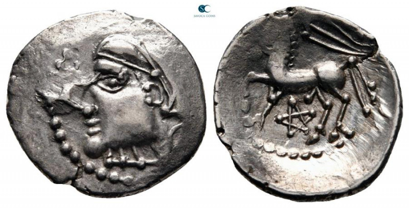 Central Gaul. Lemovice 100-50 BC. 
Quinarius AR

15 mm, 1,87 g

Stylised he...