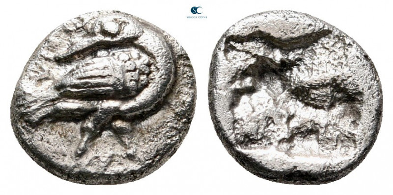 Macedon. Eion circa 480-470 BC. 
Diobol AR

7 mm, 0,96 g

Goose standing ri...