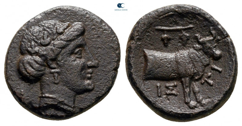 Euboea. Histiaia circa 338-304 BC. 
Bronze Æ

14 mm, 2,02 g

Head of Histia...