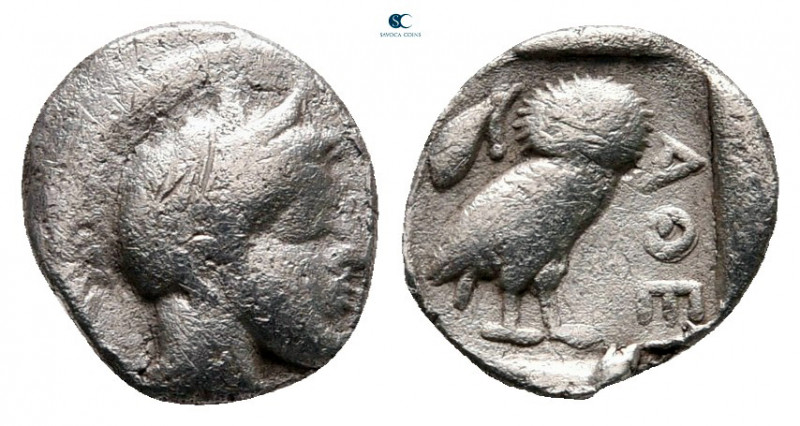 Attica. Athens circa 454-404 BC. 
Obol AR

7 mm, 0,62 g

 Head of Athena to...