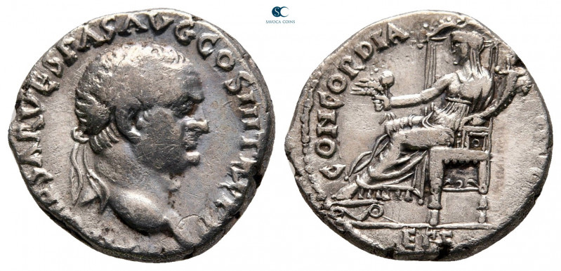 Vespasian AD 69-79. Ephesus
Denarius AR

15 mm, 3,36 g

[IMP CA]ESAR VESPAS...