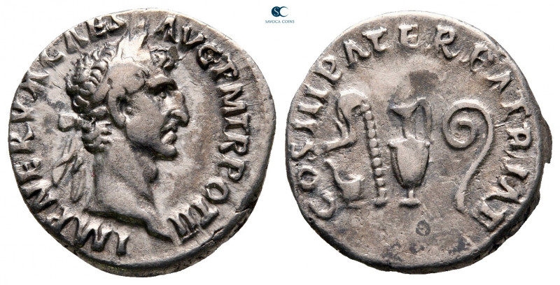 Nerva AD 96-98. Rome
Denarius AR

16 mm, 3,27 g

IMP NERVA CAES AVG P M TR ...