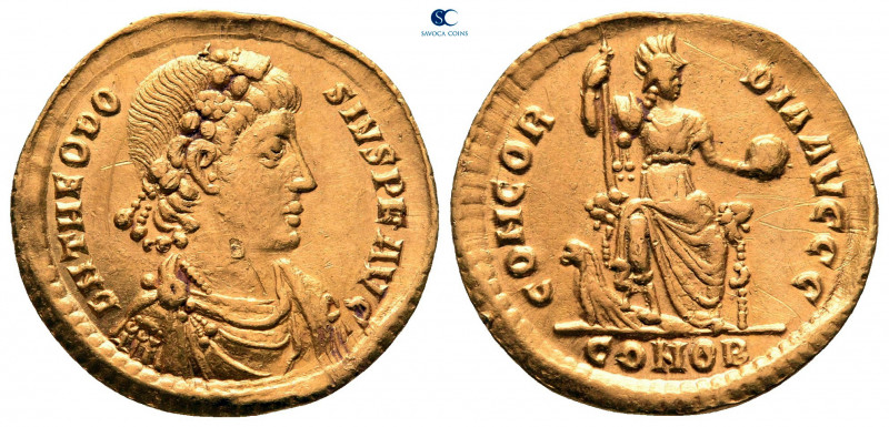 Theodosius I AD 379-395. Constantinople
Solidus AV

20 mm, 4,40 g

D N THEO...