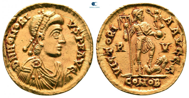 Honorius AD 393-423. Ravenna
Solidus AV

18 mm, 4,37 g

D N HONORIVS P F AV...
