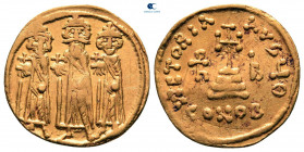 Heraclius, with Heraclius Constantine and Heraclonas AD 610-641. Constantinople. 9th officina. Solidus AV