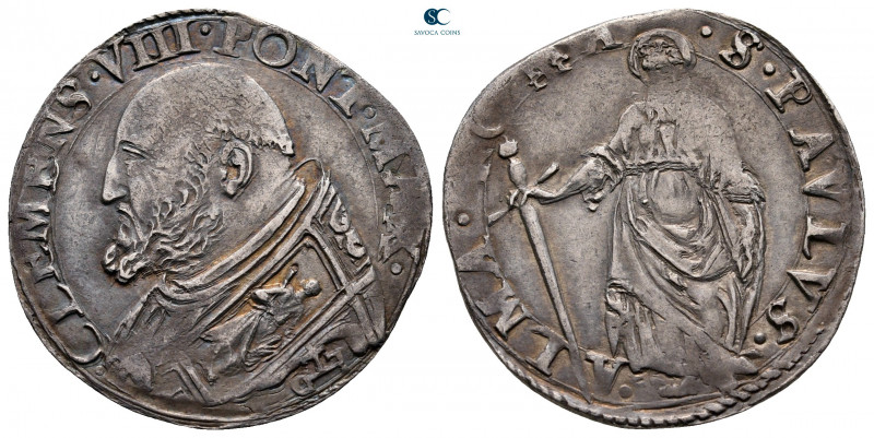 Italy. Rome. Clemente VIII AD 1592-1605.
Testone AR

24 mm, 3,23 g

CLEMENS...