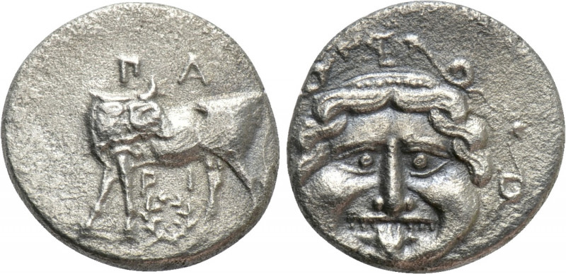 MYSIA. Parion. Hemidrachm (4th century BC). 

Obv: ΠA / PI. 
Bull standing le...