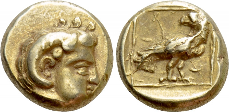 LESBOS. Mytilene. EL Hekte (Circa 377-326 BC). 

Obv: Head of Apollo Karneios ...