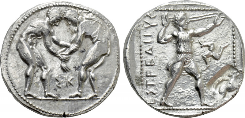 PAMPHYLIA. Aspendos. Stater (Circa 380/75-330/25 BC). 

Obv: Two wrestlers gra...