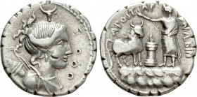 A. POSTUMIUS A. F. SP. N. ALBINUS. Serrate Denarius (81 BC). Rome
