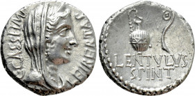 C. CASSIUS LONGINUS. Fouree´ Denarius (42 BC). Military mint moving with Brutus and Cassius, probably at Smyrna. P. Lentulus Spinther, legatus