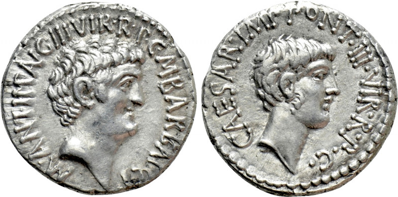 MARK ANTONY & OCTAVIAN. Denarius (41 BC). M. Barbatius Pollio, quaestor pro prae...