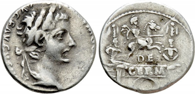 TIBERIUS (14-37). Denarius. Fourrèe Hybrid Denarius. 

Obv: [...]AVG F AVGVSTV...